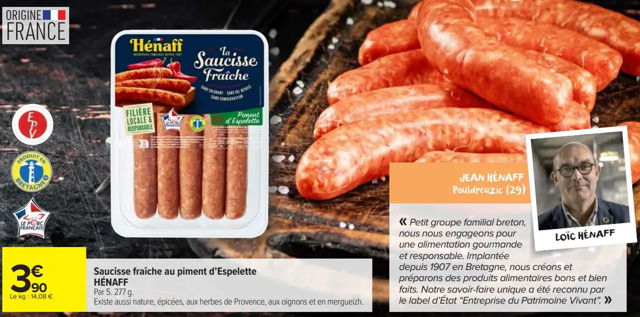 Saucisse fraîche au piment d'Espelette HÉNAFF
