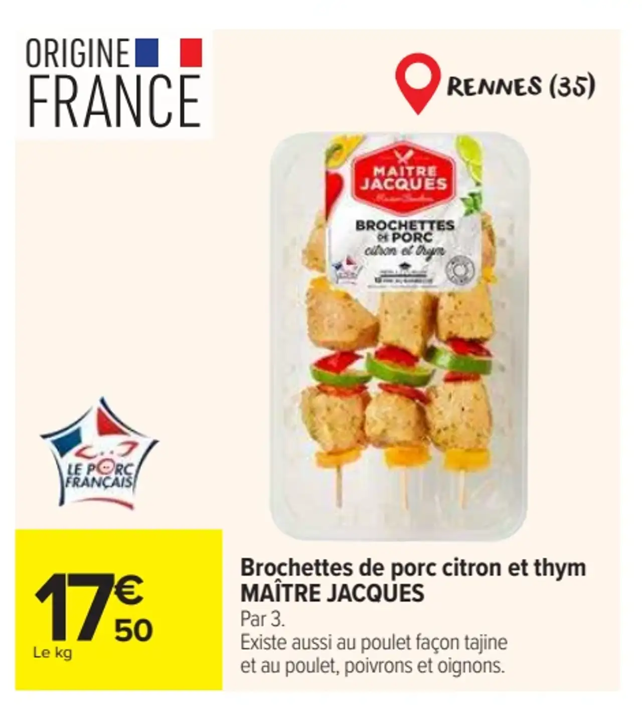 Brochettes de porc citron et thym