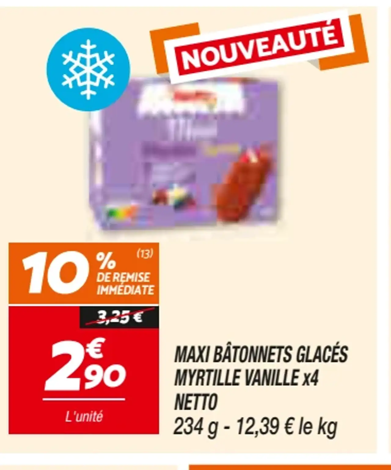 MAXI BÂTONNETS GLACÉS MYRTILLE VANILLE X4 NETTO
