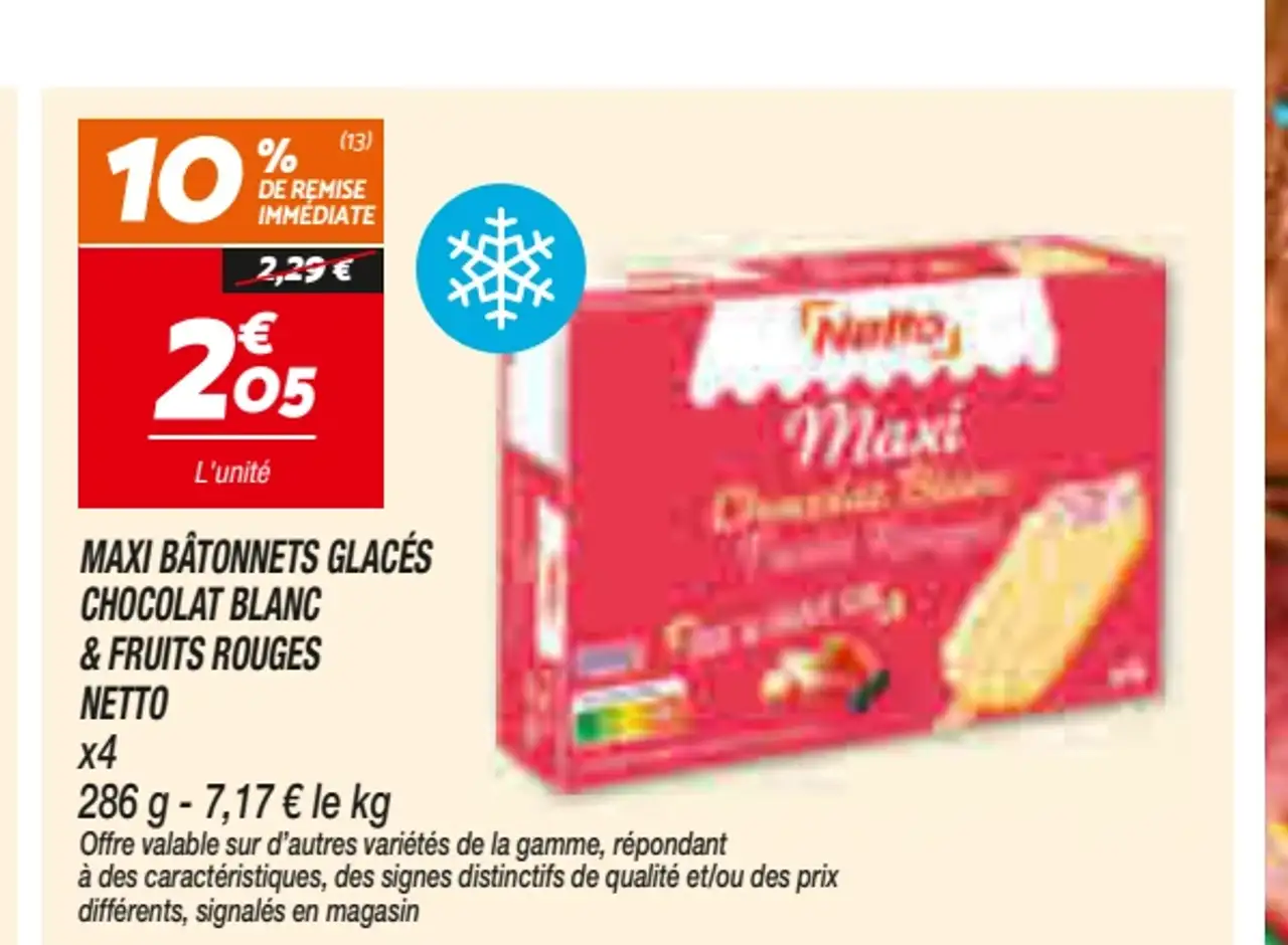 MAXI BÂTONNETS GLACÉS CHOCOLAT BLANC & FRUITS ROUGES NETTO