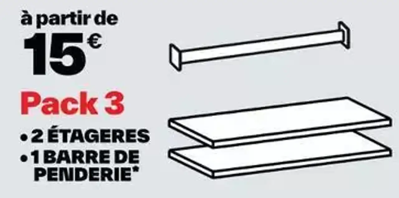 Pack 3 Cooke & Lewis Cicero - 2 étagères + 1 barre de penderie
