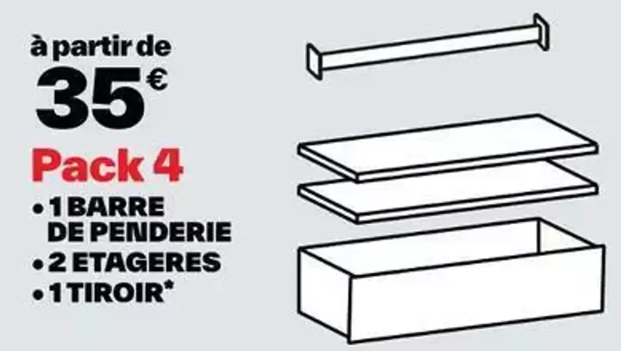 Pack 4 Cooke & Lewis Cicero - 1 barre de penderie + 2 étagères + 1 tiroir