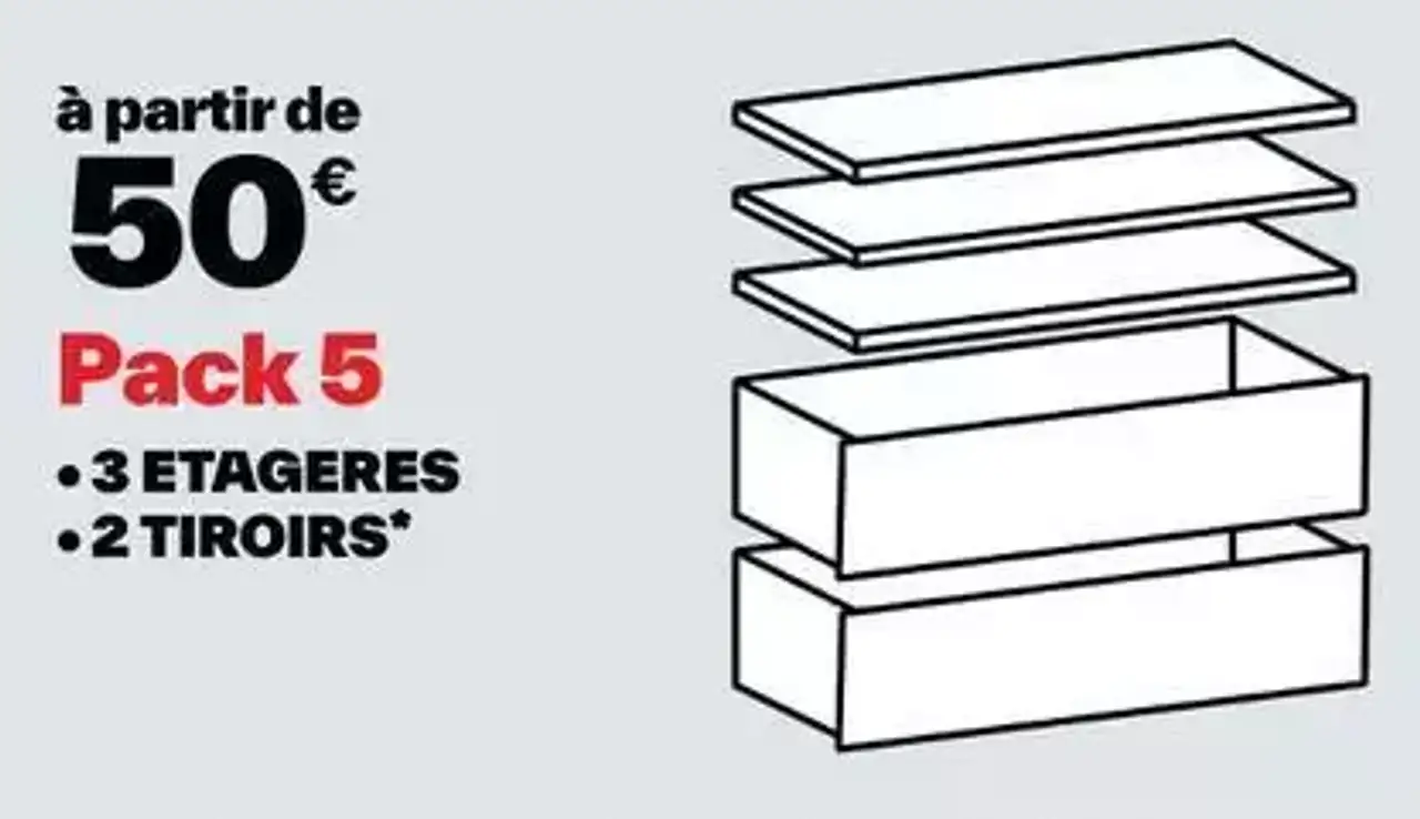 Pack 5 Cooke & Lewis Cicero - 3 étagères + 2 tiroirs