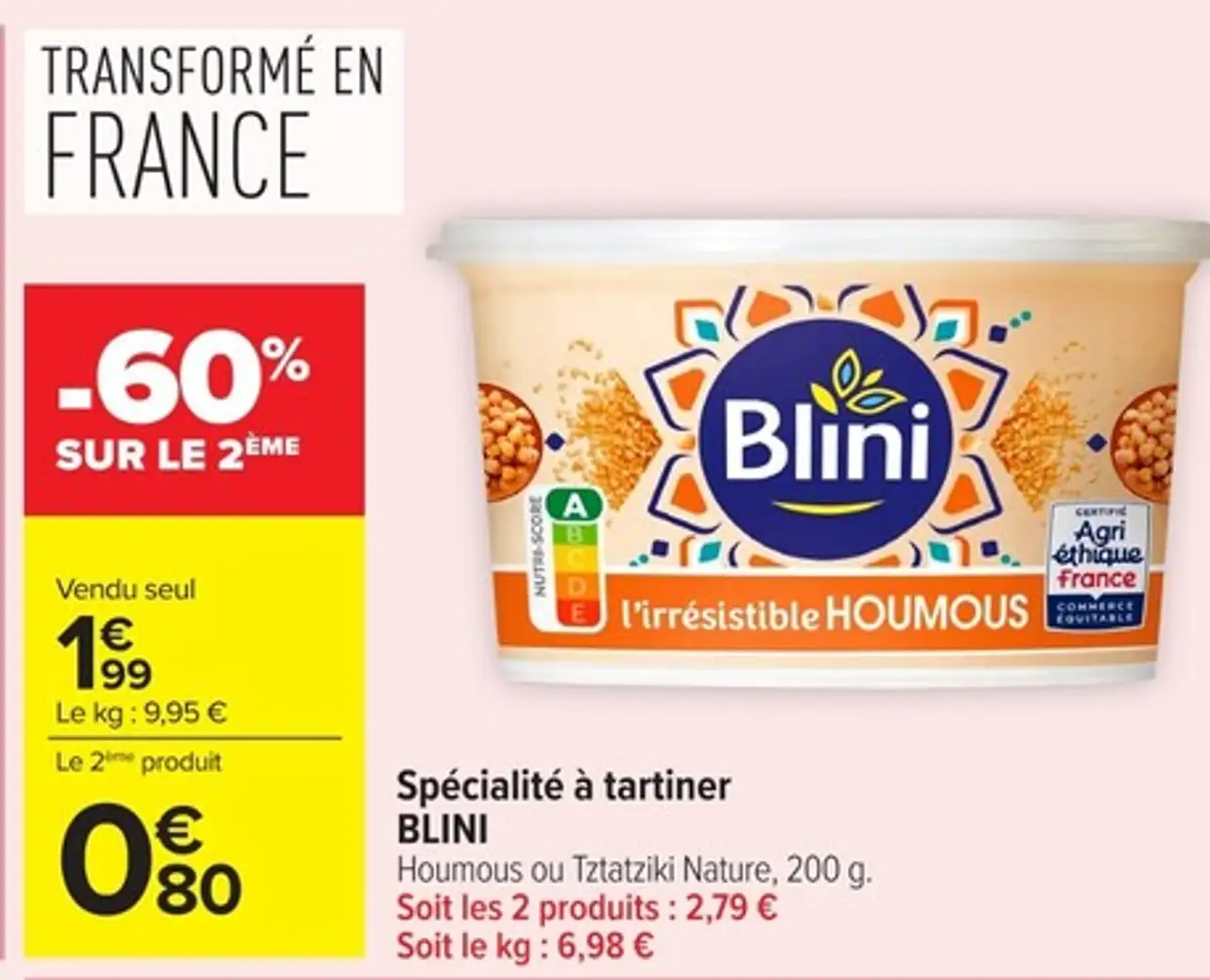 Spécialité à tartiner Blini (Houmous ou Tzatziki Nature)