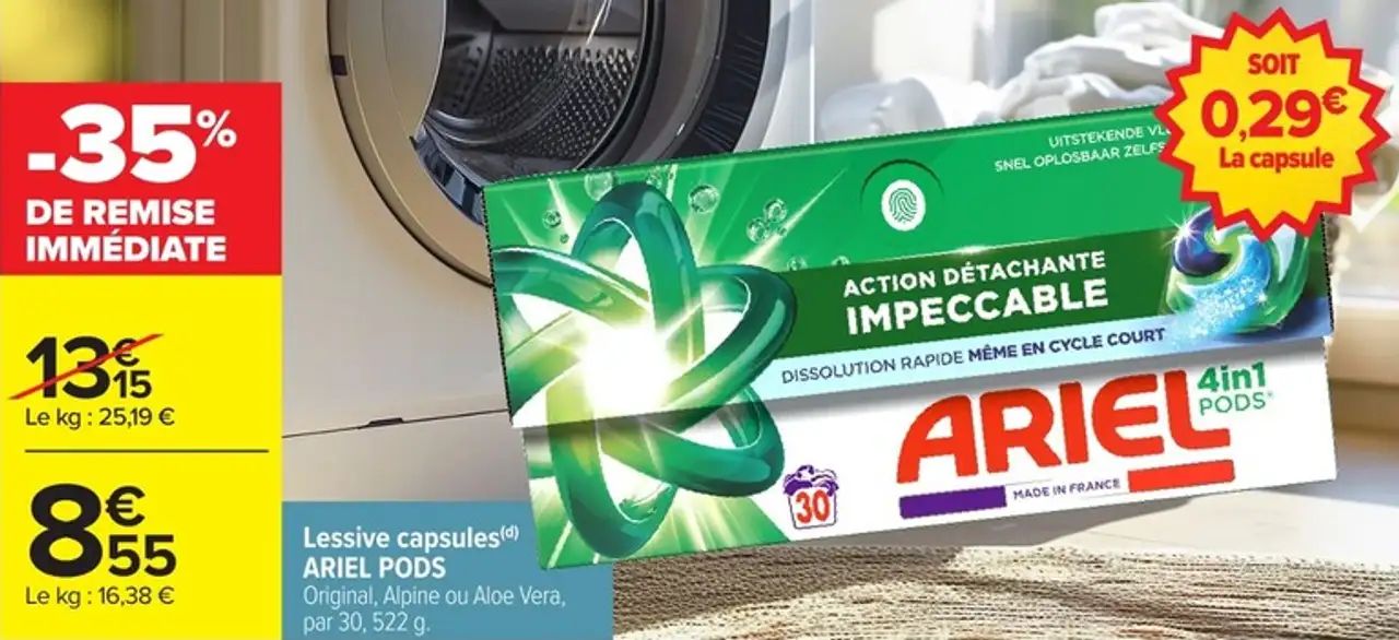 Lessive capsules ARIEL PODS (Original, Alpine ou Aloe Vera)