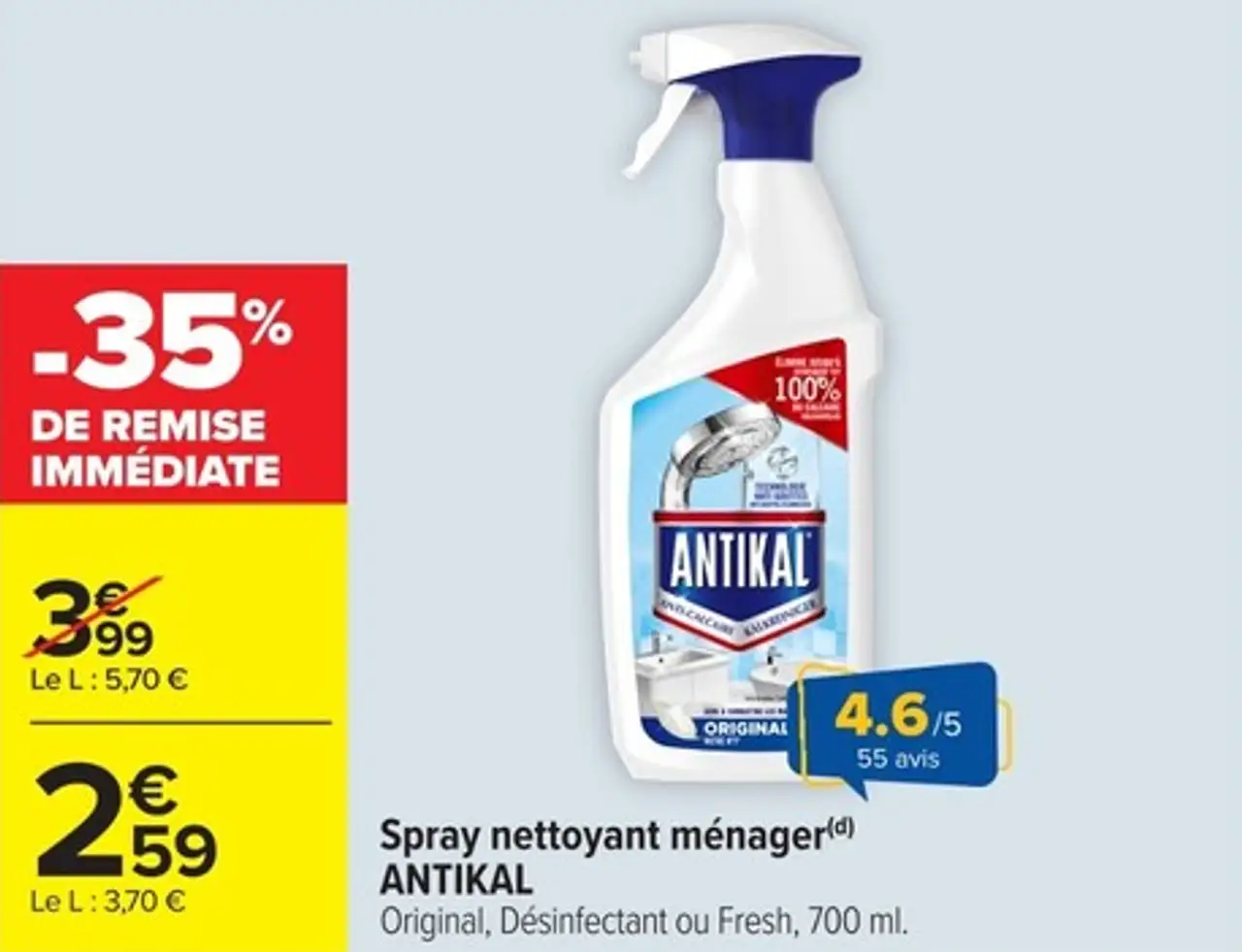 Spray nettoyant ménager ANTIKAL (Original, Désinfectant ou Fresh)