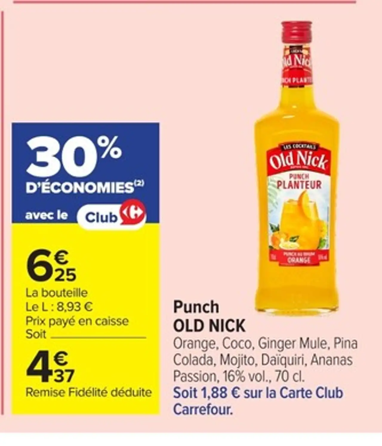 Punch OLD NICK Orange, Coco, Ginger Mule, Pina Colada, Mojito, Daiquiri, Ananas Passion, 16% vol.