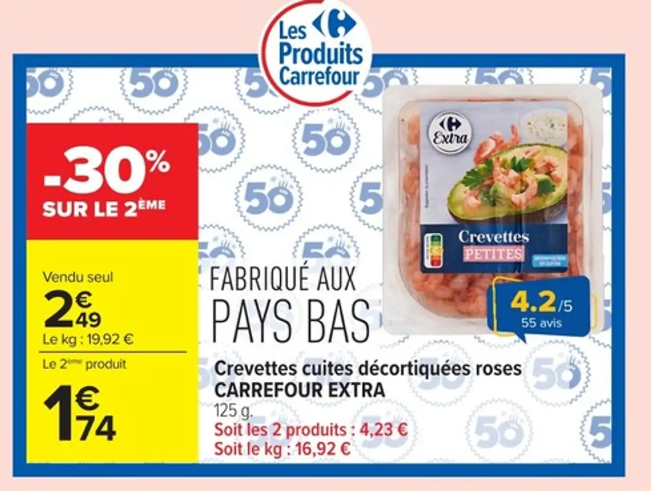 Crevettes cuites décortiquées roses CARREFOUR EXTRA