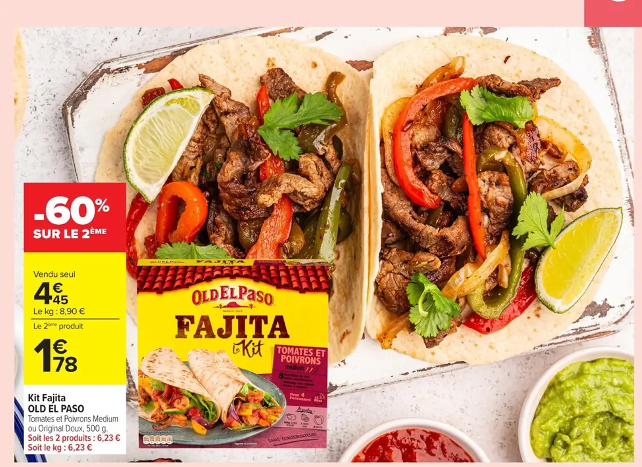 Kit Fajita OLD EL PASO Tomates et Poivrons Medium ou Original Doux