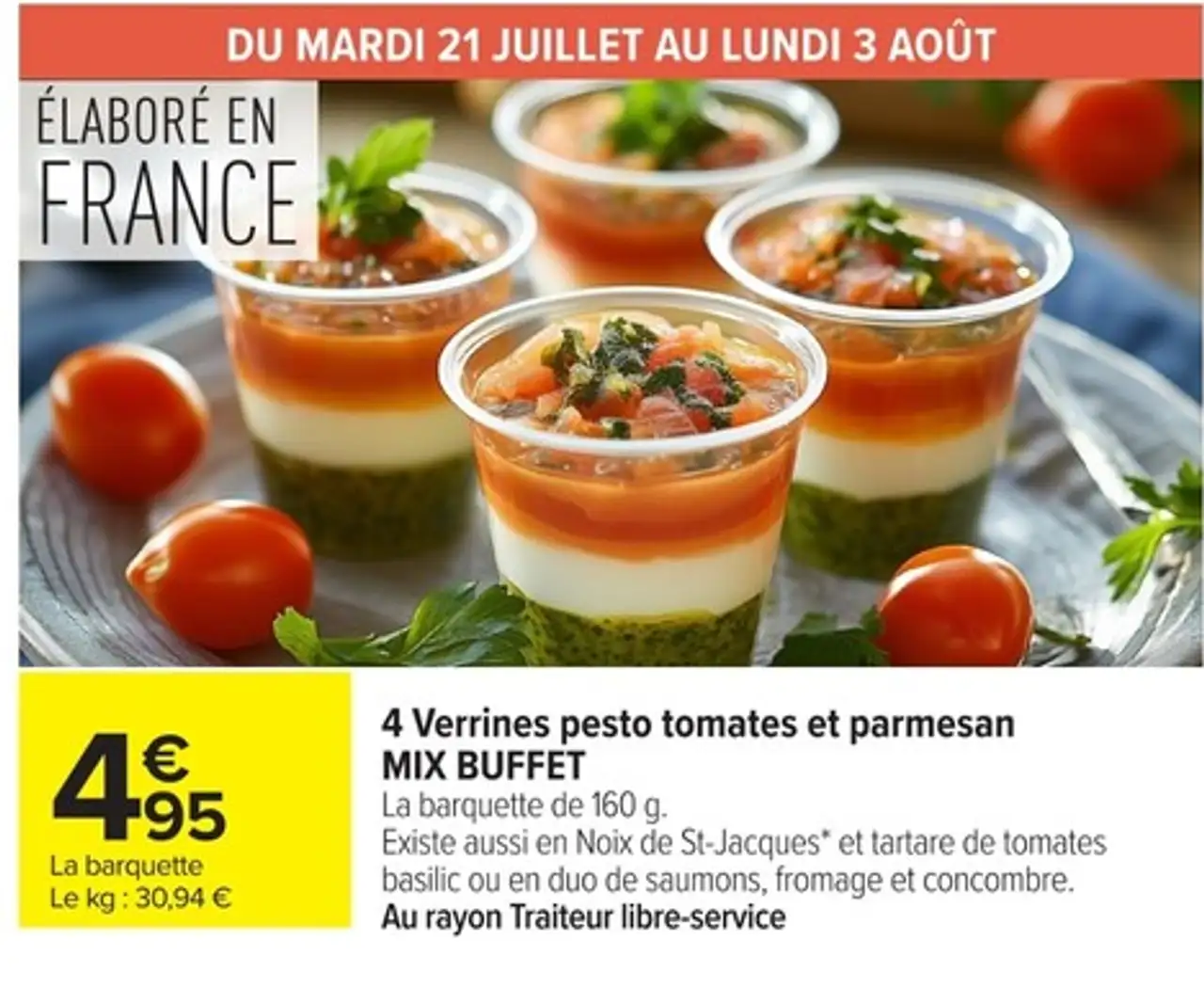 4 Verrines pesto tomates et parmesan MIX BUFFET