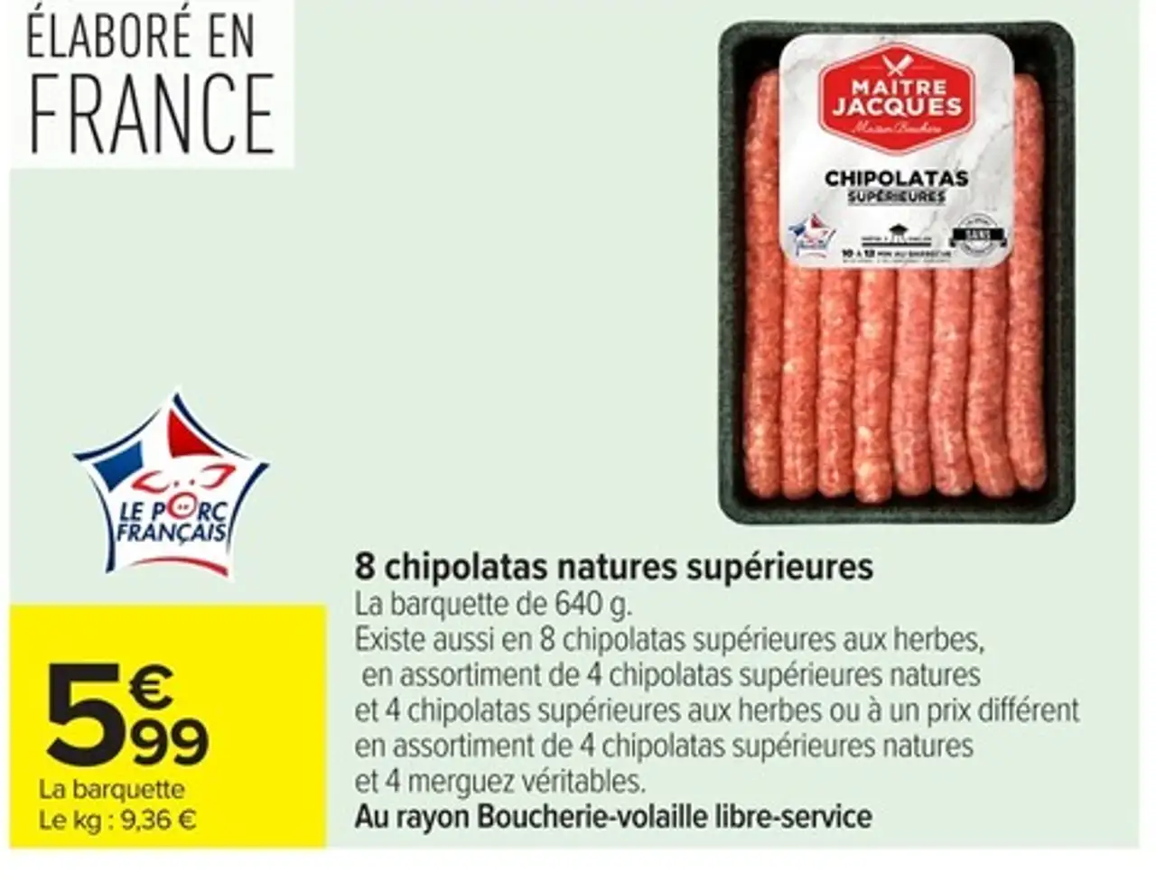 8 chipolatas natures supérieures MAITRE JACQUES