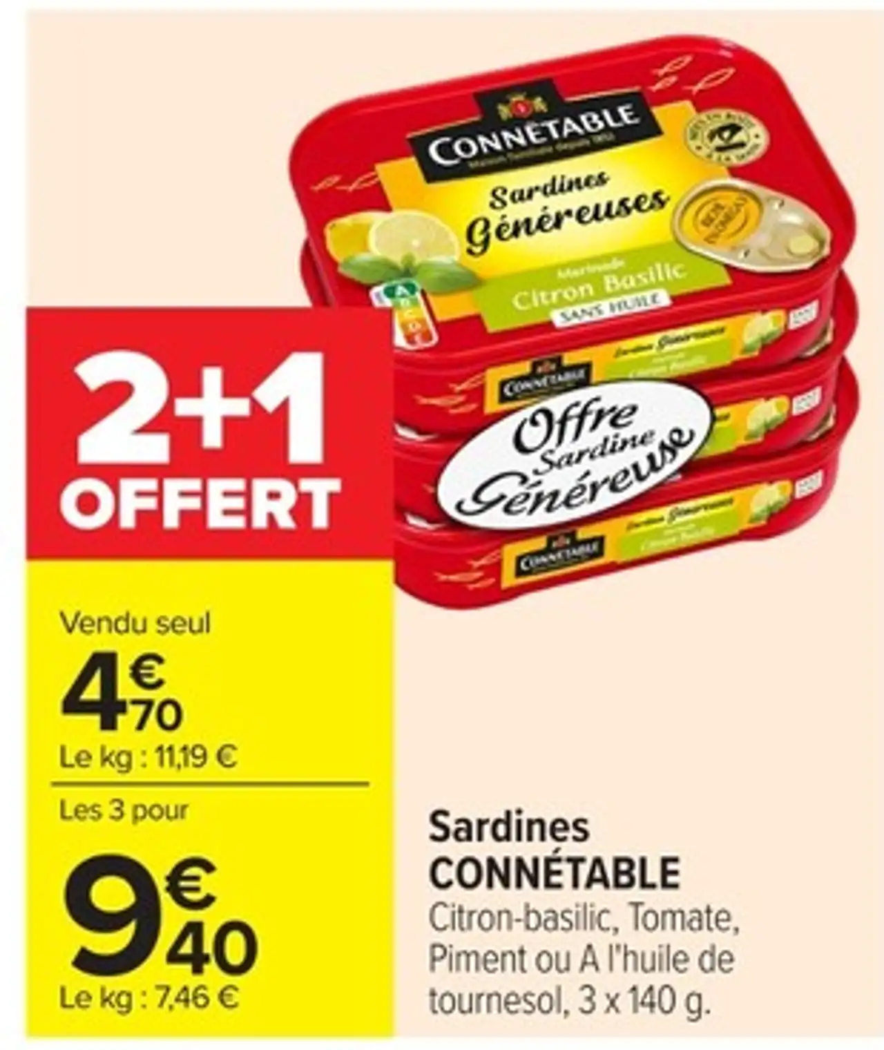 Sardines CONNÉTABLE Citron-basilic, Tomate, Piment ou A l'huile de tournesol