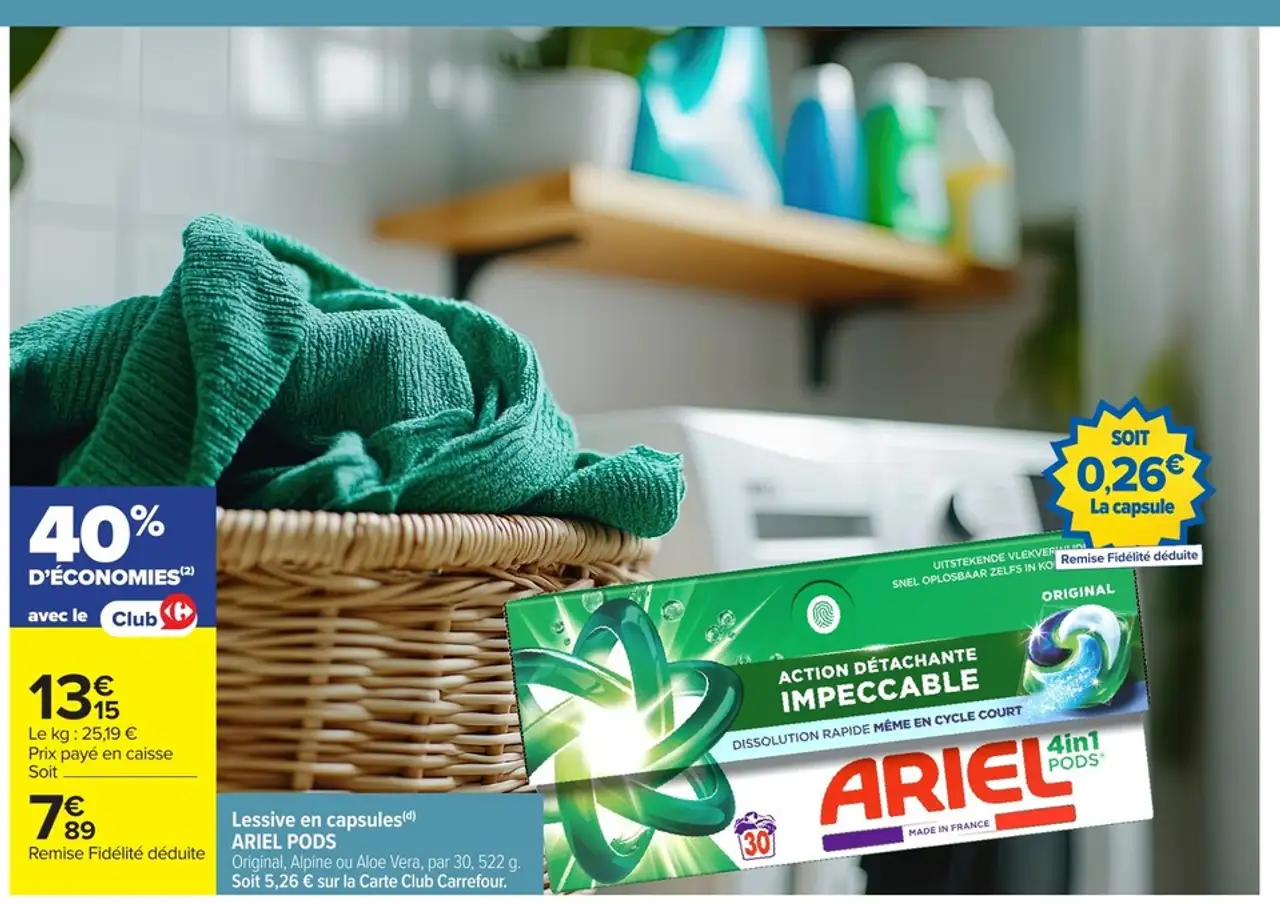 Lessive en capsules ARIEL PODS Original, Alpine ou Aloe Vera