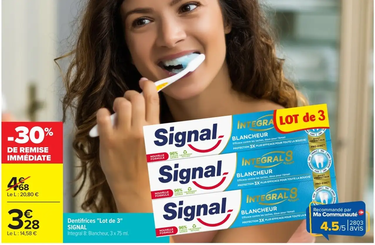 Dentifrices "Lot de 3" Signal Integral 8: Blancheur, 3 x 75 ml