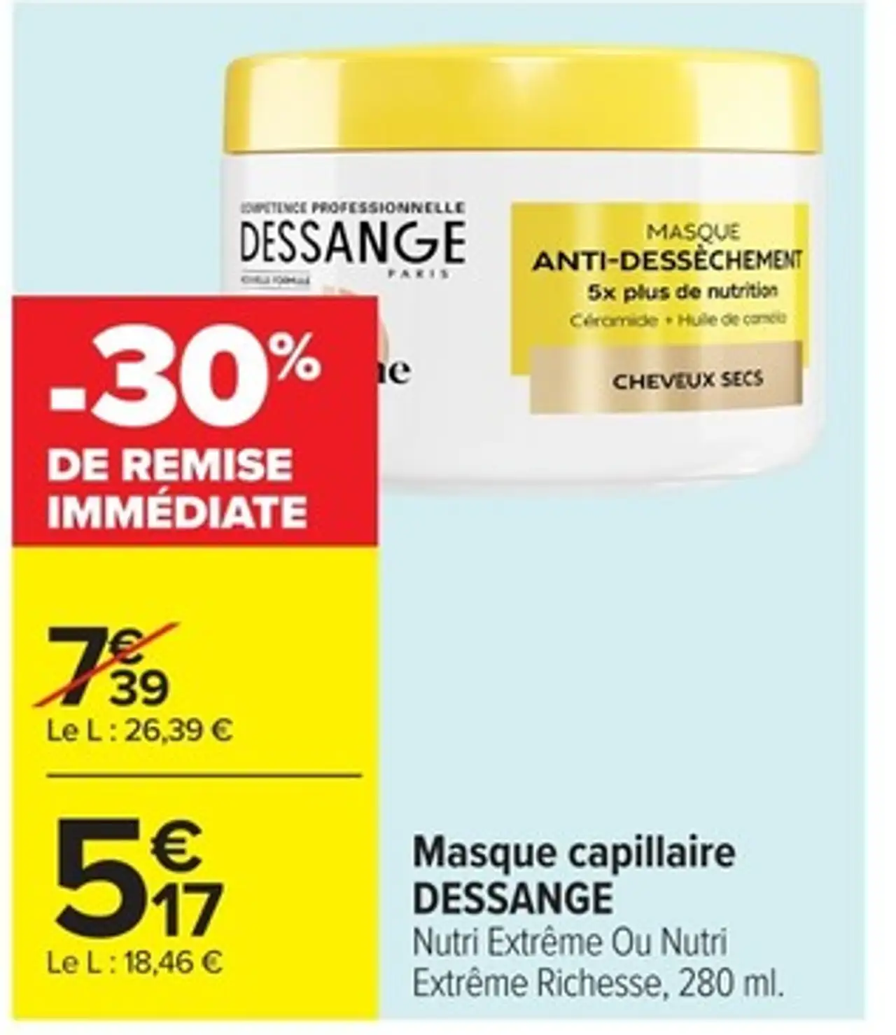 Masque capillaire Dessange Nutri Extrême Ou Nutri Extrême Richesse, 280 ml