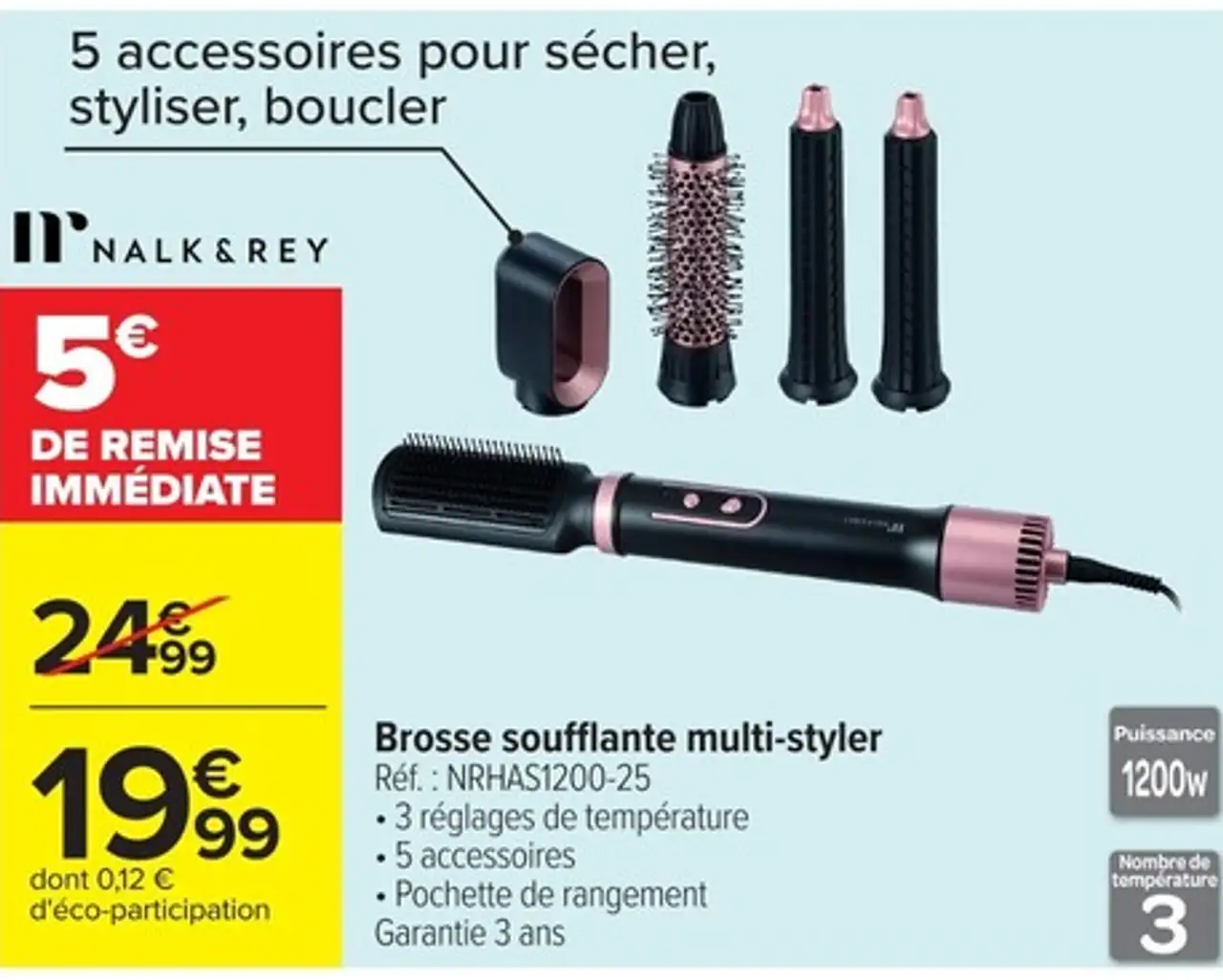 Brosse soufflante multi-styler Nalk & Rey NRHAS1200-25