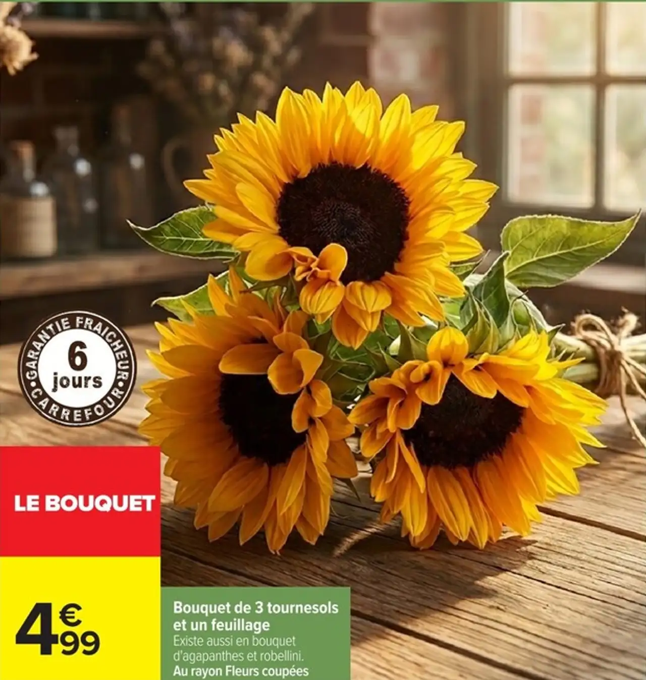 Bouquet de 3 tournesols et un feuillage