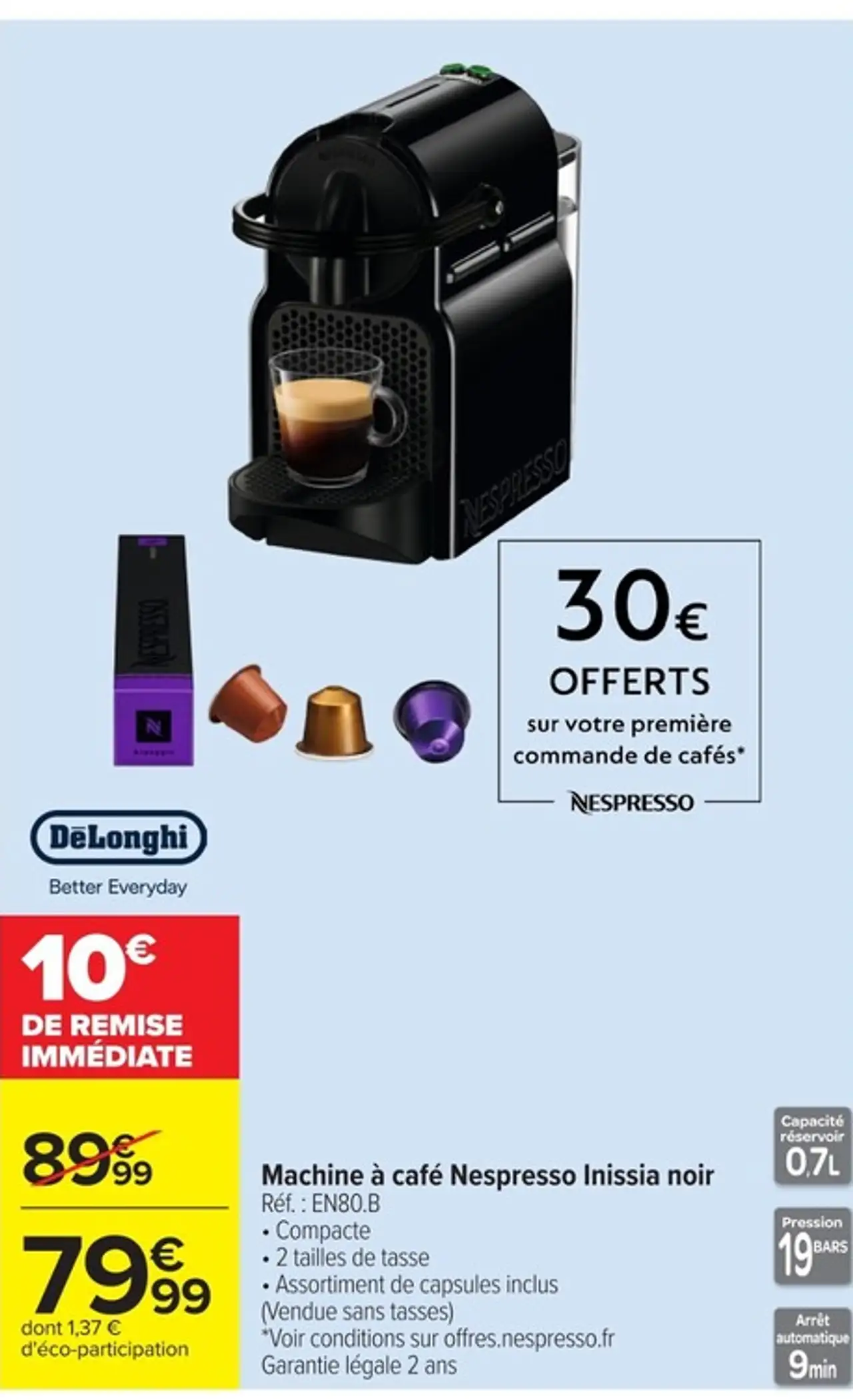 Machine à café Nespresso Inissia noir DeLonghi EN80.B