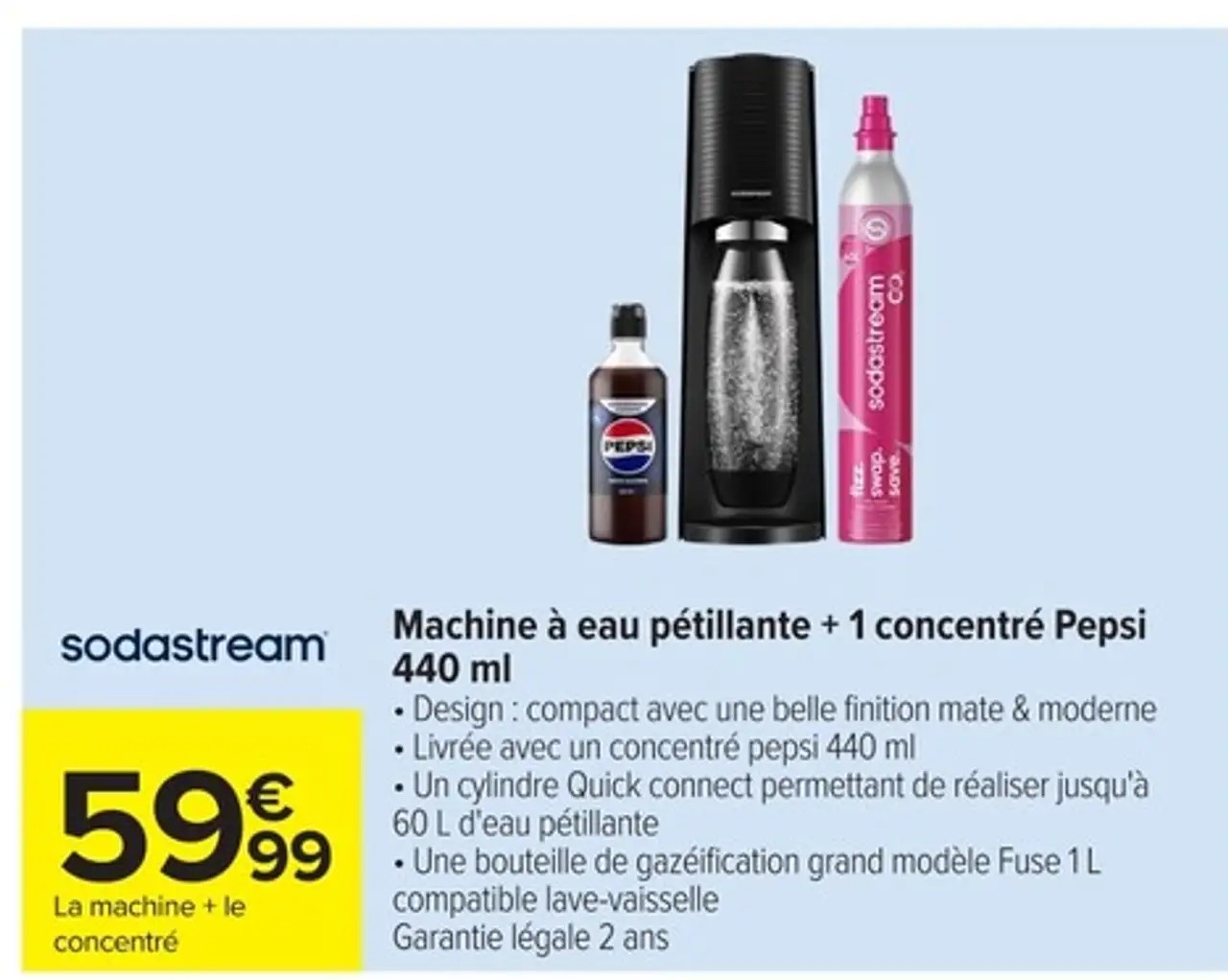 Machine à eau pétillante + 1 concentré Pepsi 440 ml Sodastream