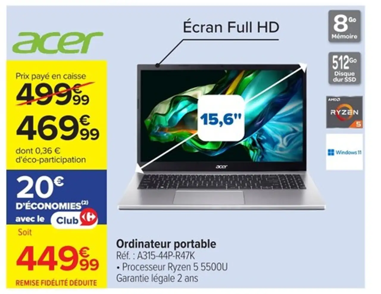 Ordinateur portable Acer A315-44P-R47K