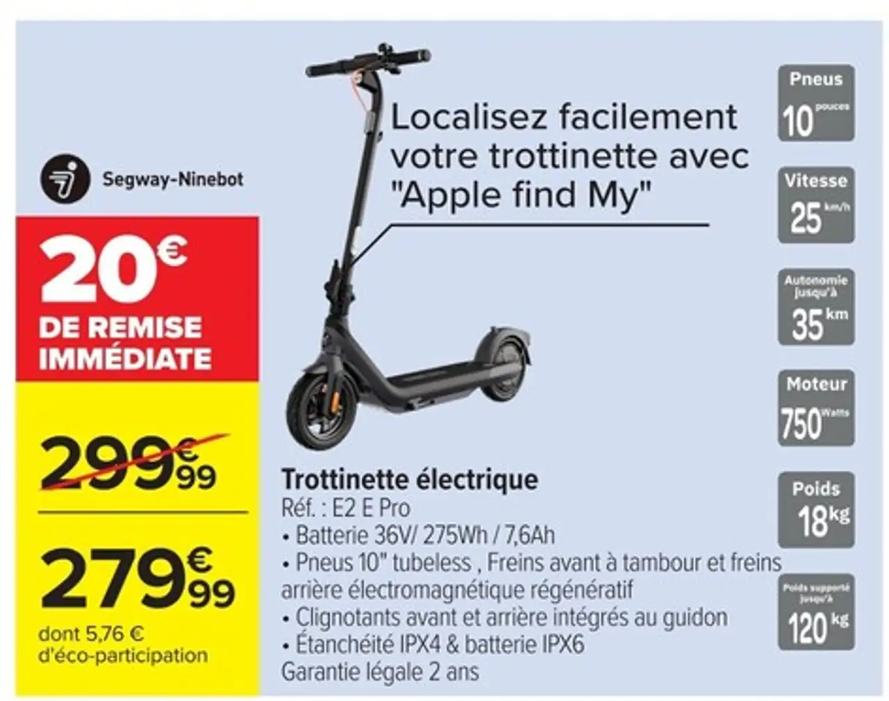 Trottinette électrique Segway-Ninebot Réf. : E2 E Pro