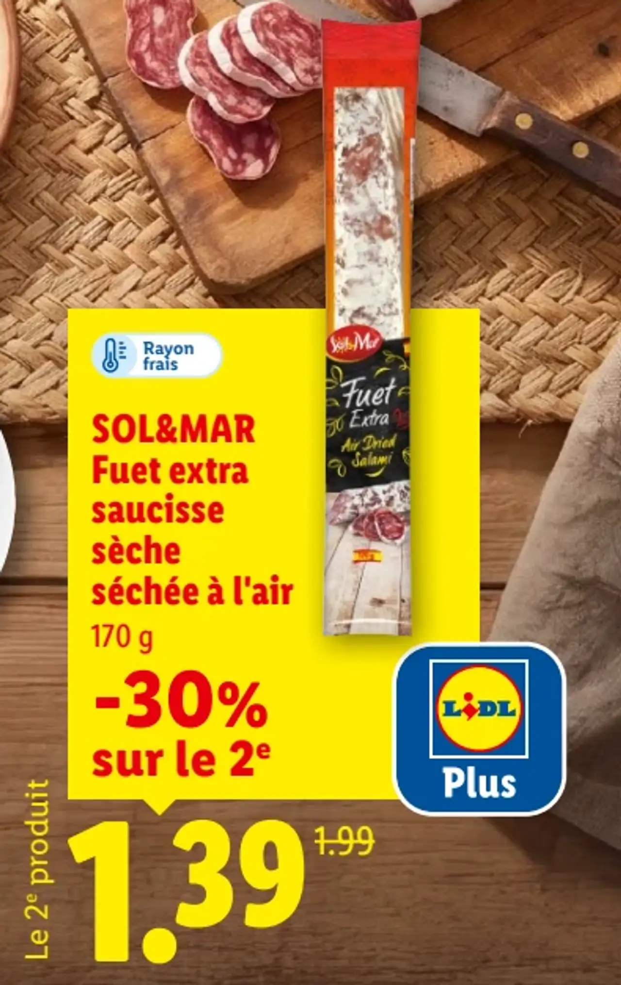 SOL&MAR Fuet extra saucisse sèche séchée à l'air