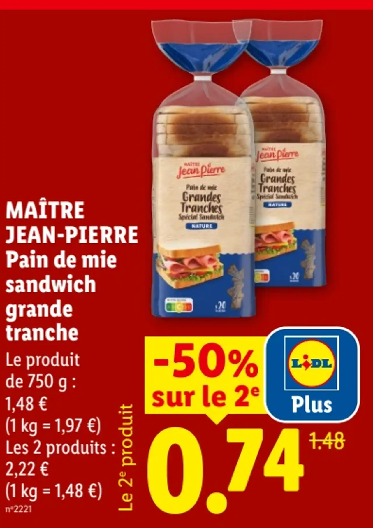 Maître Jean-Pierre Pain de mie sandwich grande tranche