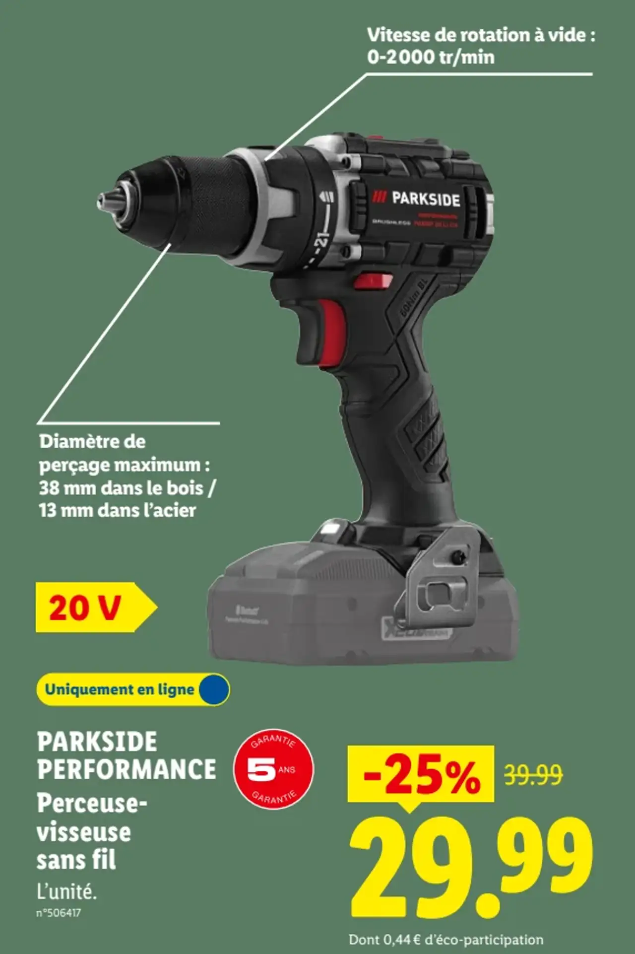 PARKSIDE PERFORMANCE Perceuse-visseuse sans fil 20 V