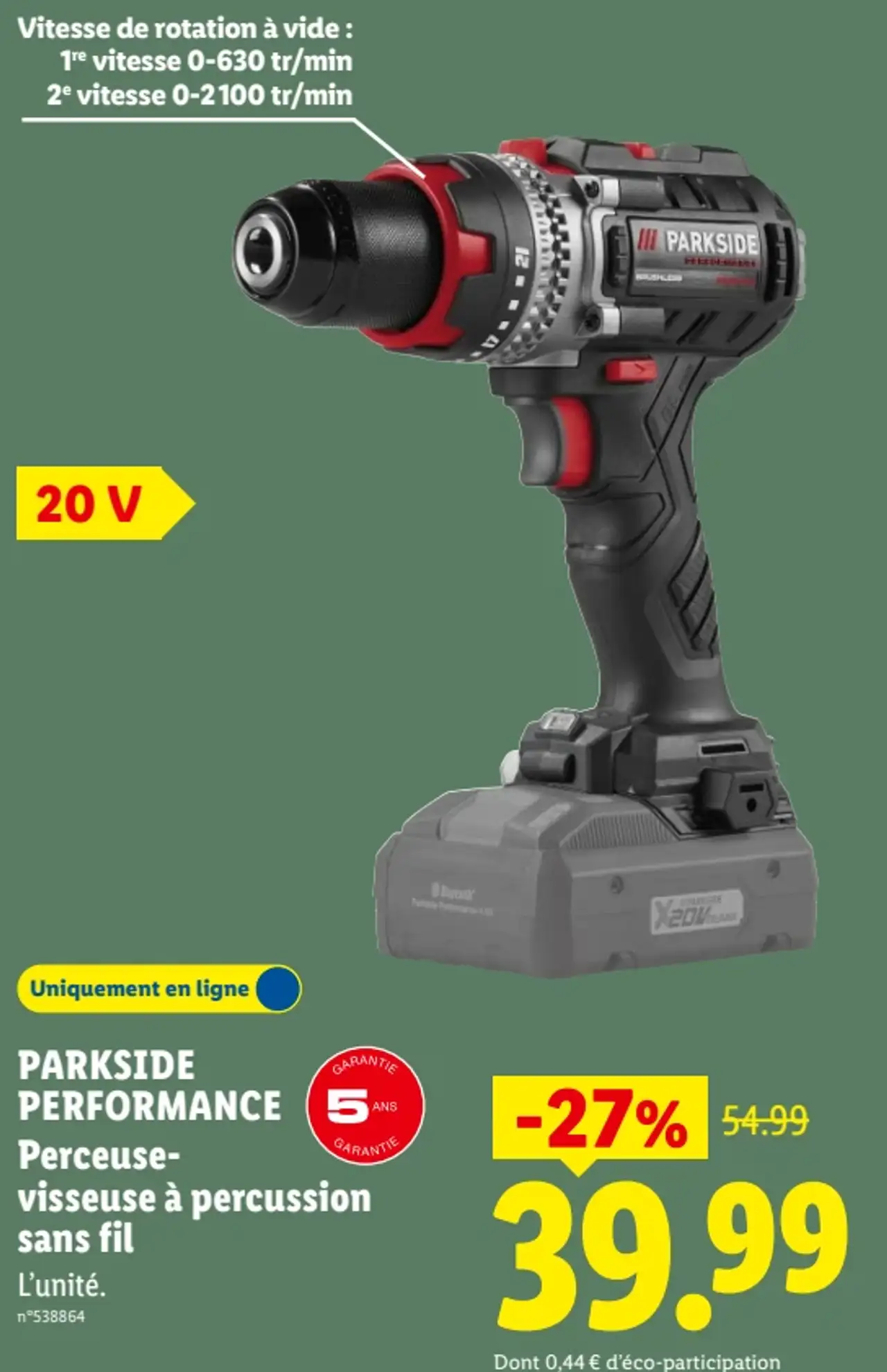 PARKSIDE PERFORMANCE Perceuse-visseuse à percussion sans fil 20 V