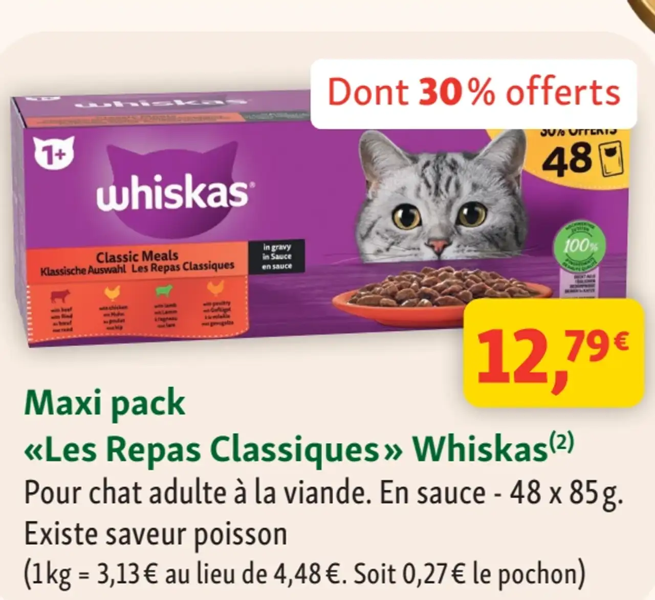 Maxi pack «Les Repas Classiques» Whiskas pour chat adulte à la viande en sauce