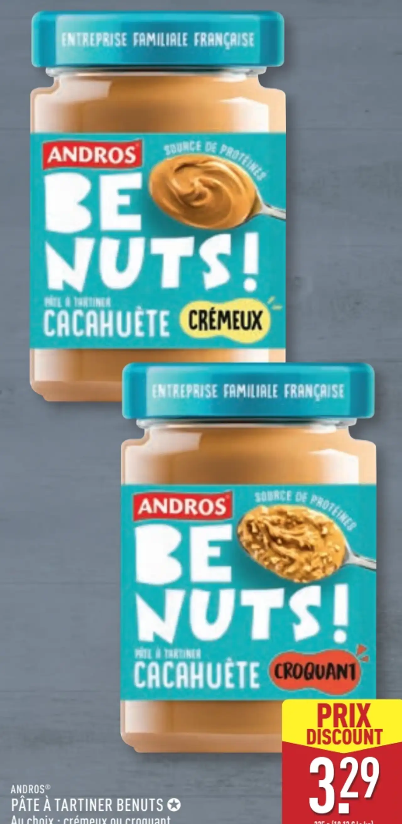 Pâte à tartiner cacahuète crémeux ou croquant Be Nuts! Andros