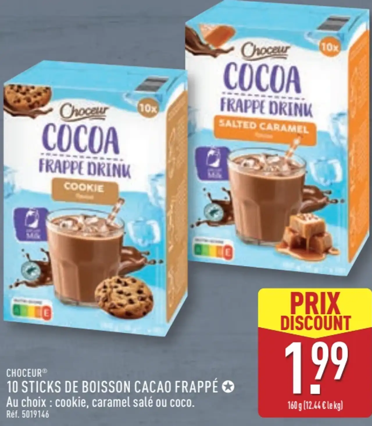 CHOCEUR® 10 STICKS DE BOISSON CACAO FRAPPÉ Au choix : cookie, caramel salé ou coco