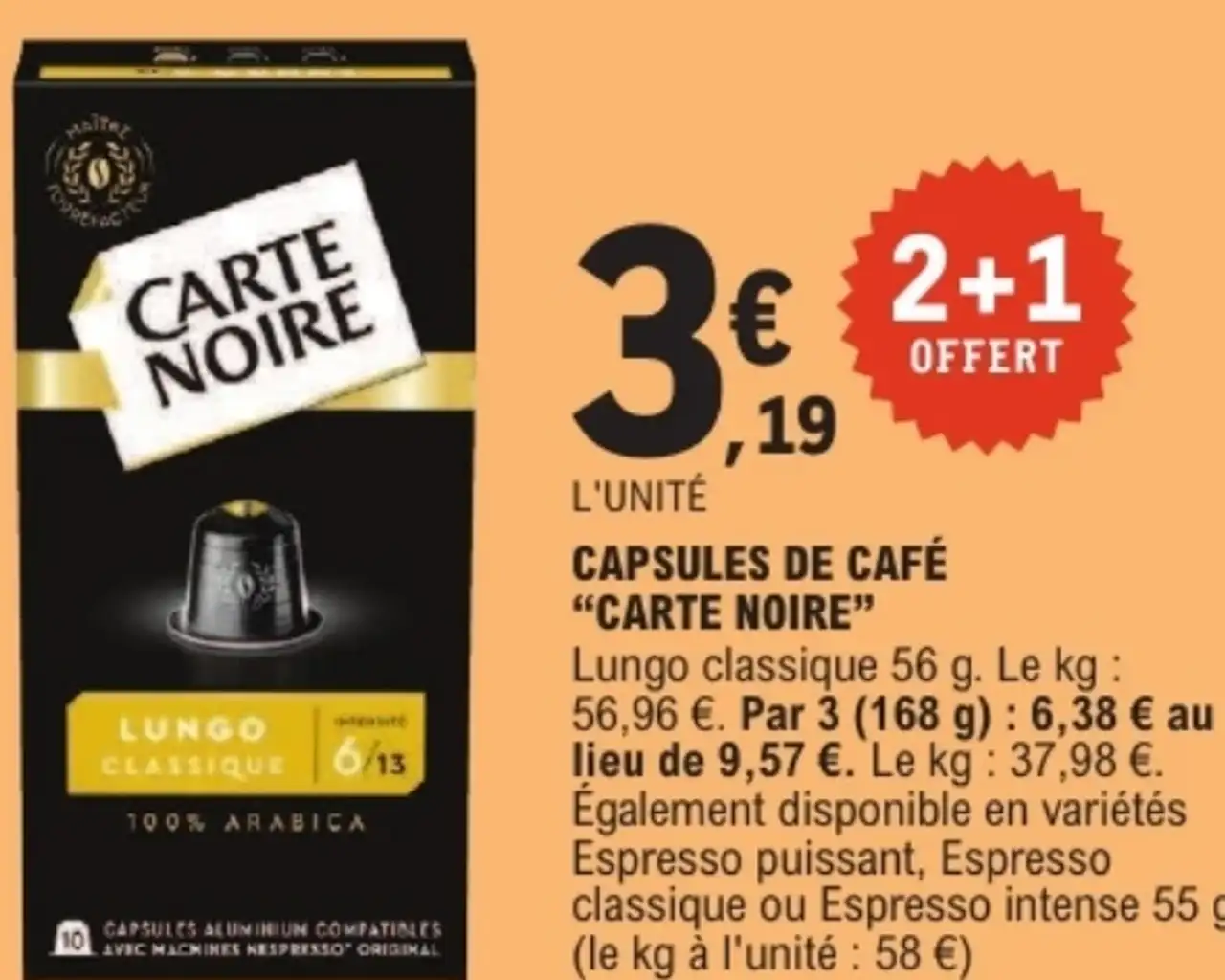 Capsules de café "Carte Noire" Lungo classique