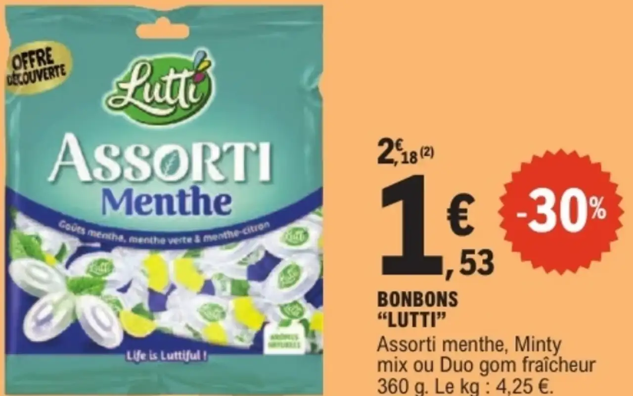 Bonbons Lutti Assorti menthe, Minty mix ou Duo gom fraîcheur