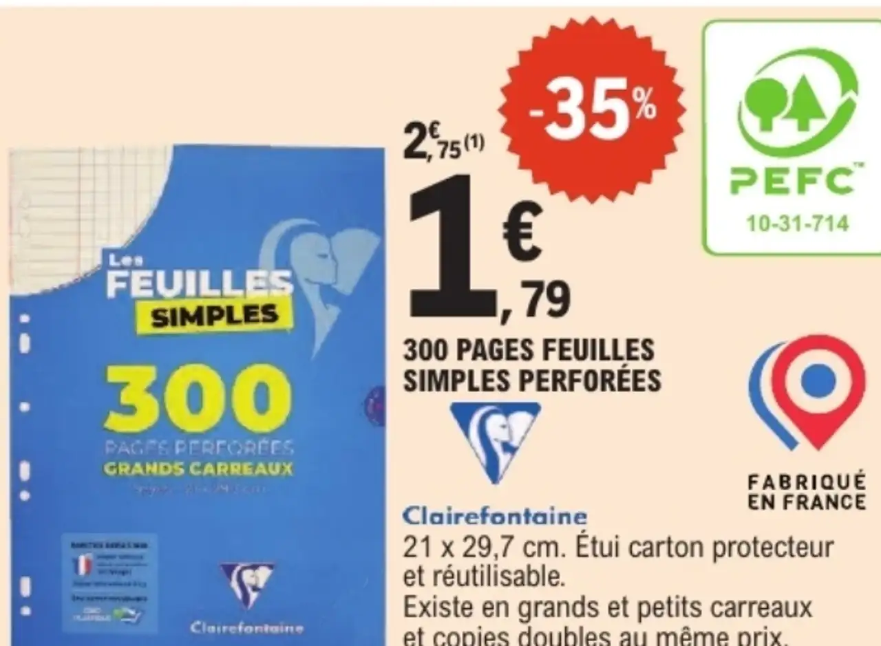 300 pages feuilles simples perforées Clairefontaine