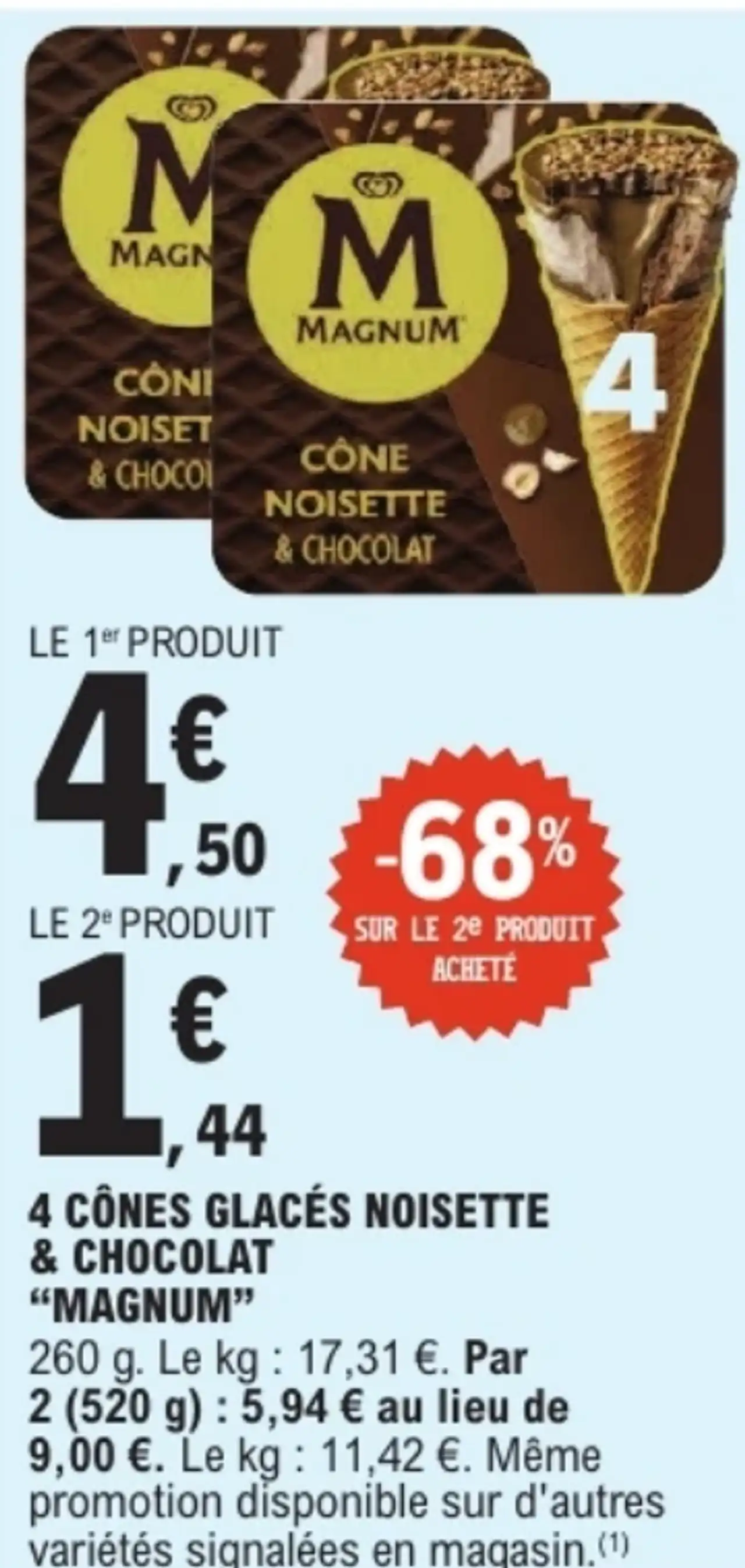 4 cônes glacés Noisette & Chocolat Magnum