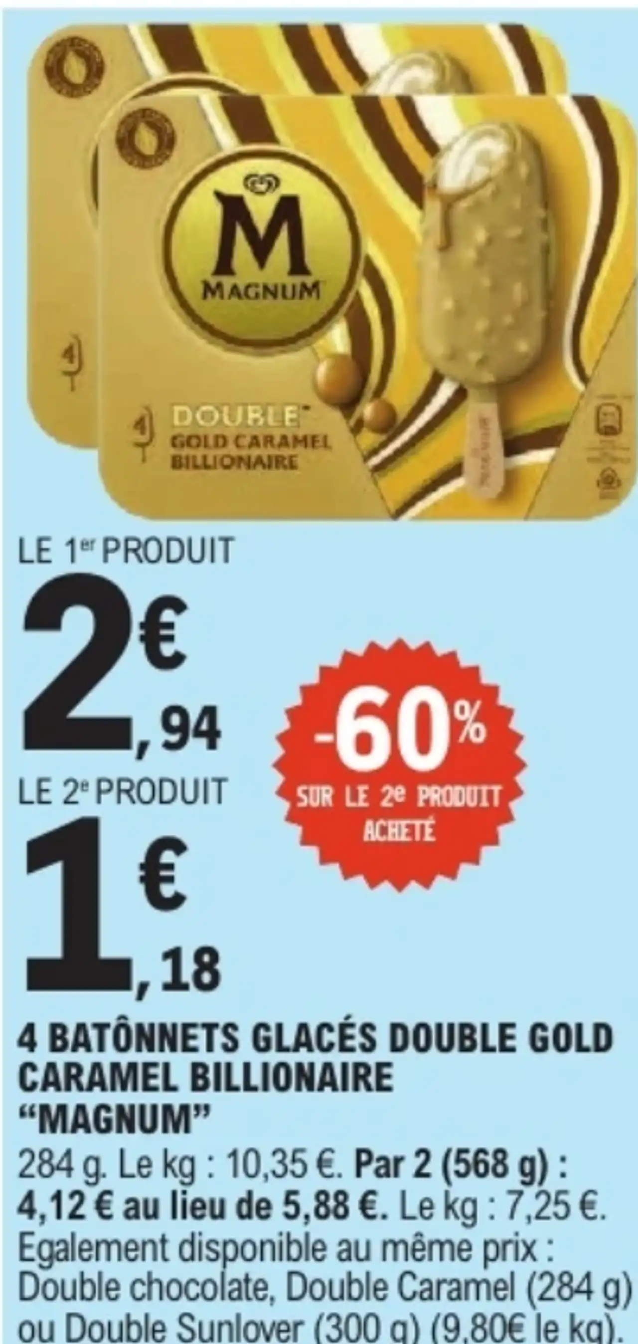 4 bâtonnets glacés Double Gold Caramel Billionaire Magnum