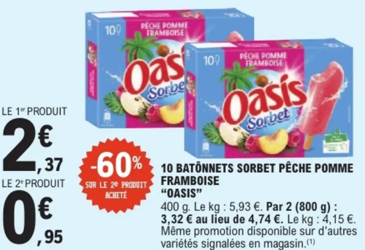 10 BÂTONNETS SORBET PÊCHE POMME FRAMBOISE “OASIS”