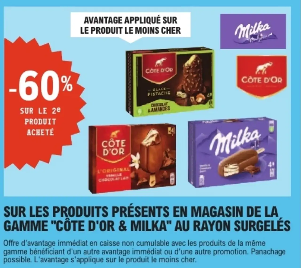 PRODUITS PRÉSENTS EN MAGASIN DE LA GAMME “CÔTE D'OR & MILKA” AU RAYON SURGELÉS