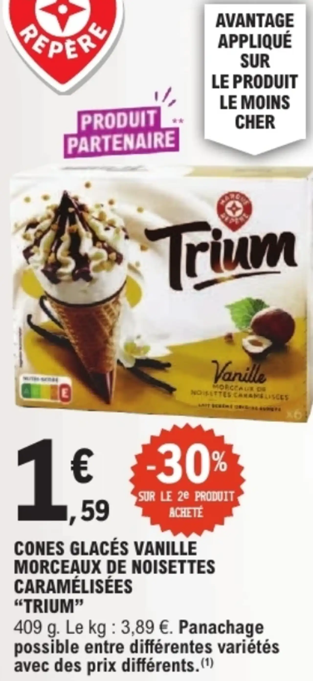 Trium Cones Glacés Vanille Morceaux de Noisettes Caramélisées