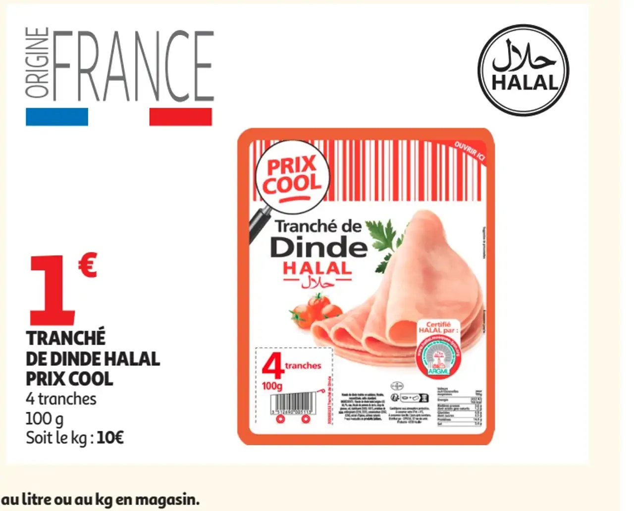 Prix Cool Tranché de dinde Halal