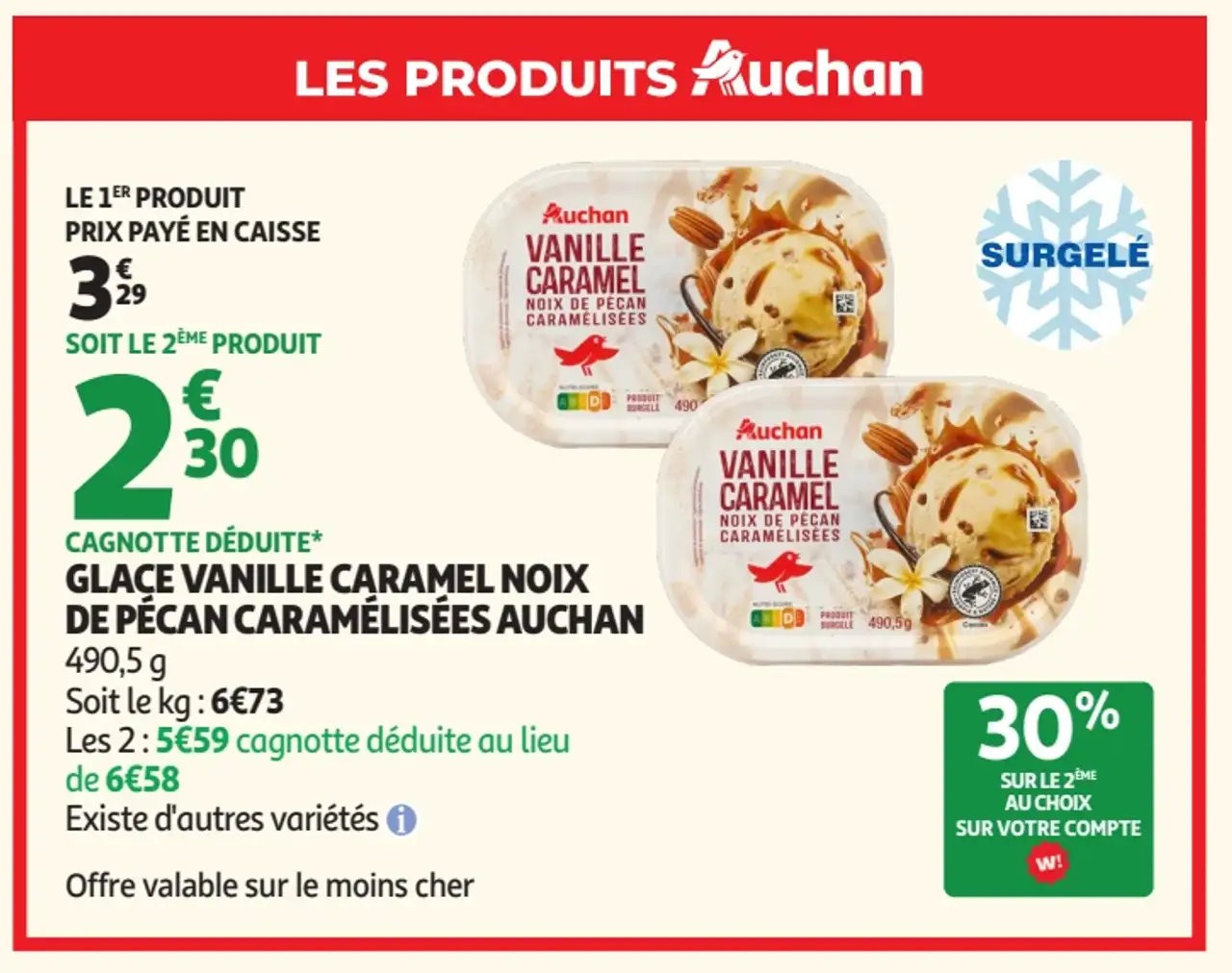 Glace Vanille Caramel Noix de Pécan caramélisées Auchan