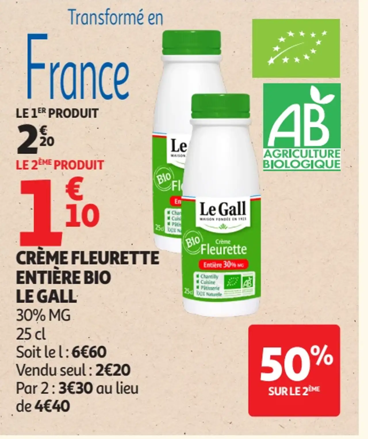 Crème Fleurette Entière Bio Le Gall