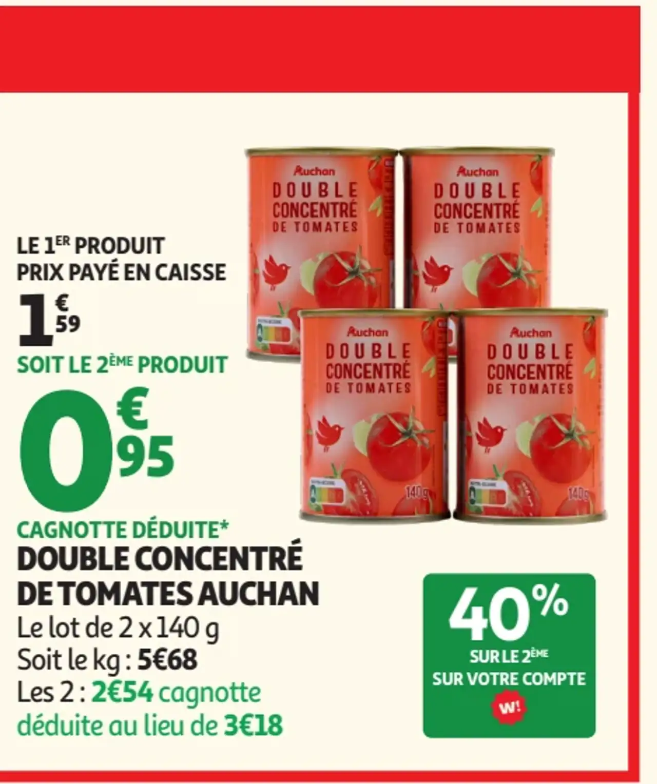Double concentré de tomates Auchan