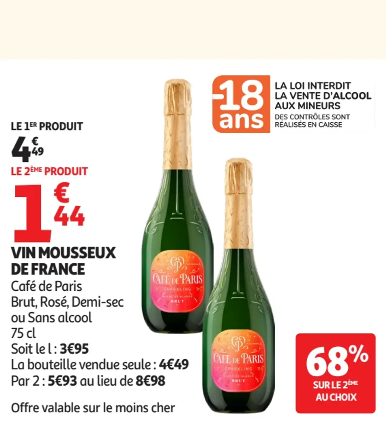 Vin mousseux de France Café de Paris Brut, Rosé, Demi-sec ou Sans alcool