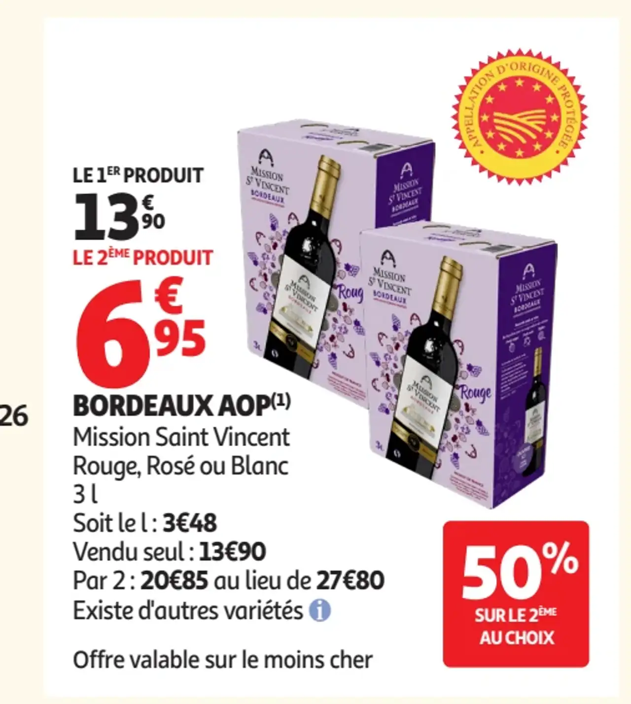 Bordeaux AOP Mission Saint Vincent Rouge, Rosé ou Blanc