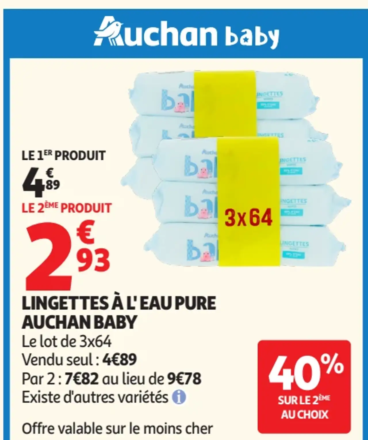 Lingettes à l'eau pure Auchan Baby