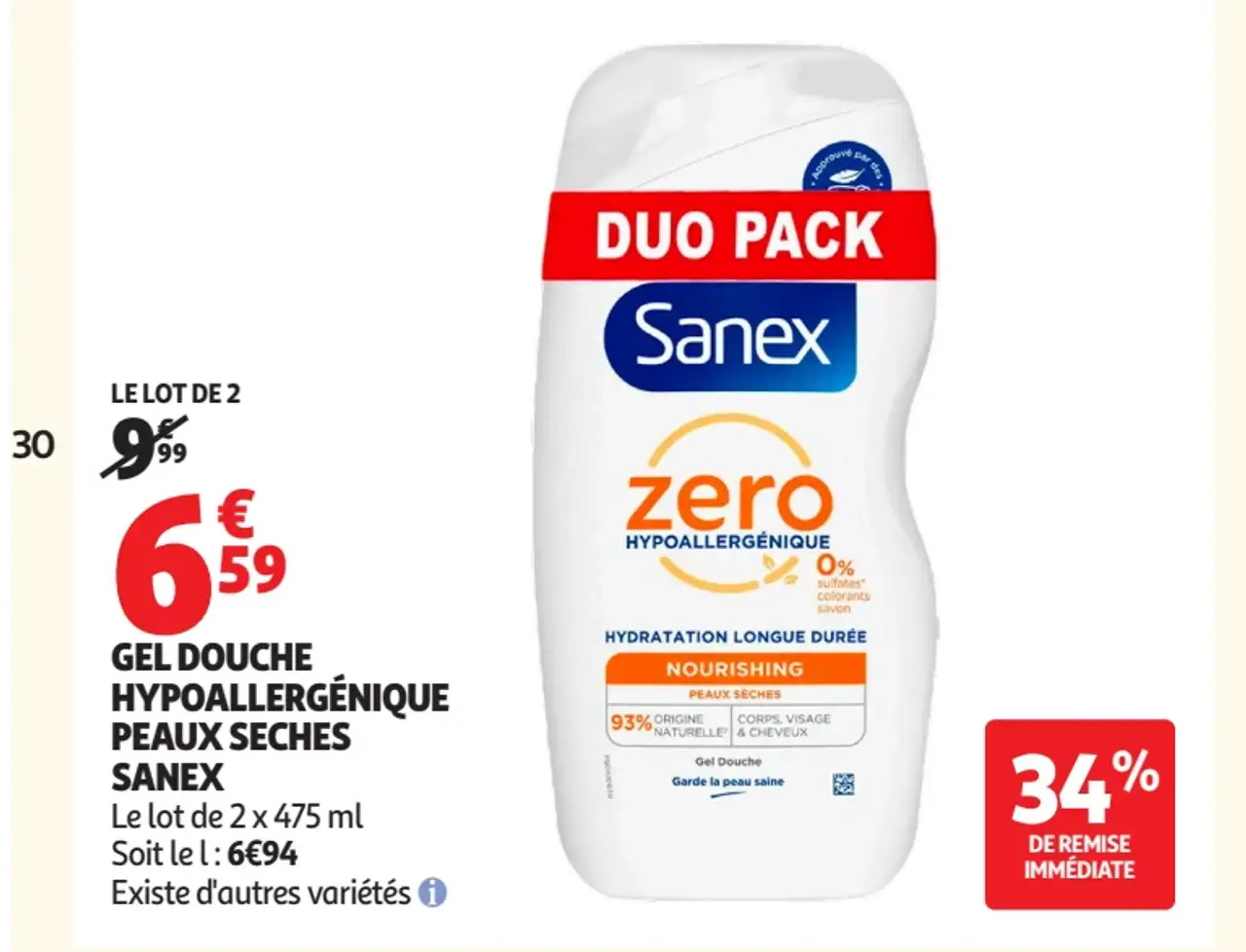 Gel douche hypoallergénique peaux sèches Sanex