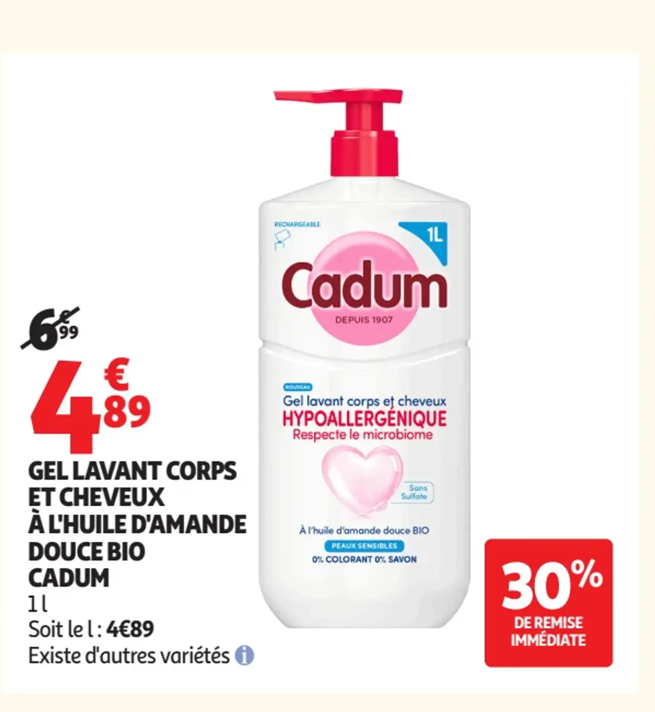 Gel lavant corps et cheveux à l'huile d'amande douce Bio Cadum