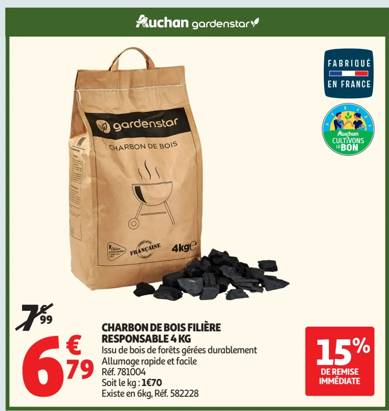 Charbon de bois filière responsable 4 kg Gardenstar